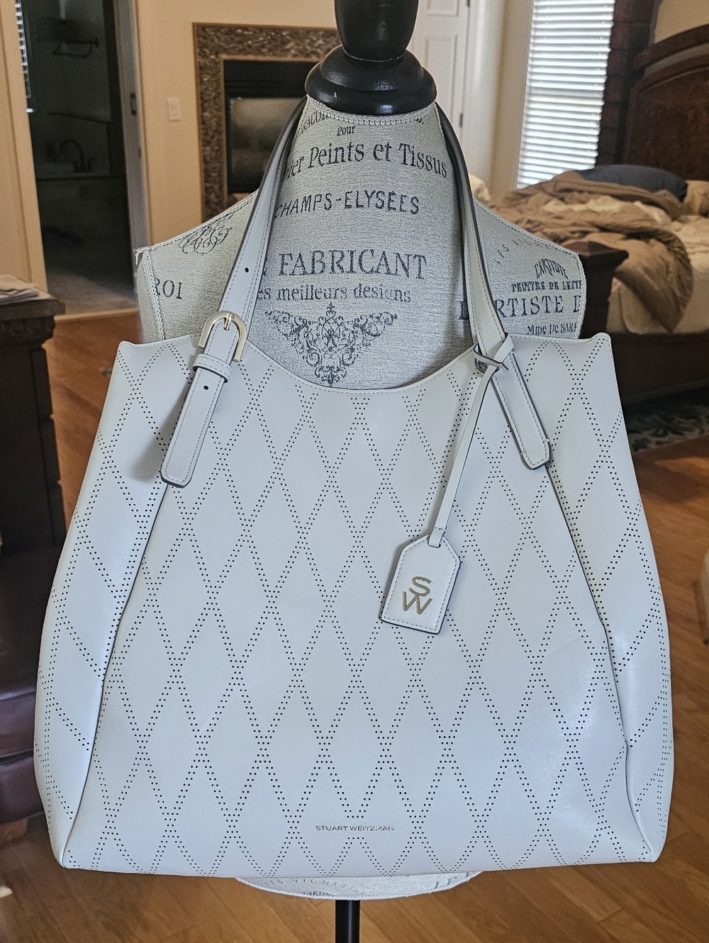 Stuart Weitzman GOGO Leather Tote In Oat Bag Retail $900